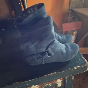 Blue Suede Above Ankle Boots 6